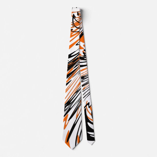 Bengal Colours Squiggly Orange and Black Lines Tie (Front)