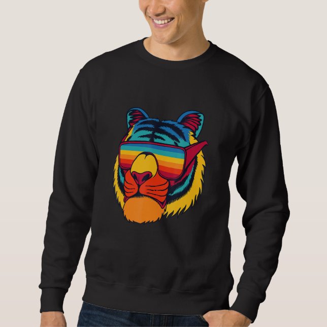 Bengal Cool Tiger Glasses Vintage Colourful Tiger  Sweatshirt (Front)
