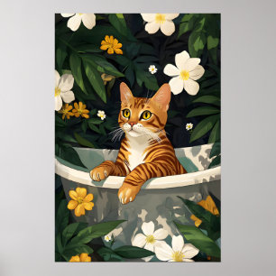 Bengal In Bathtub Poster, Funny Cat Poster, Bengal Poster