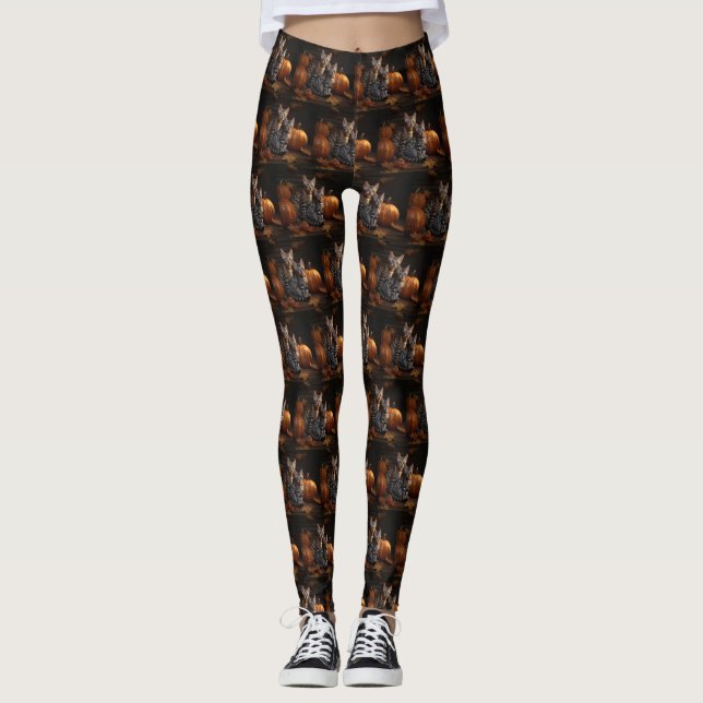 Bengal Kitten Autumn Delight Pumpkin  Leggings (Front)