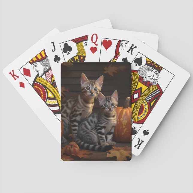 Bengal Kitten Autumn Delight Pumpkin  Playing Cards (Back)