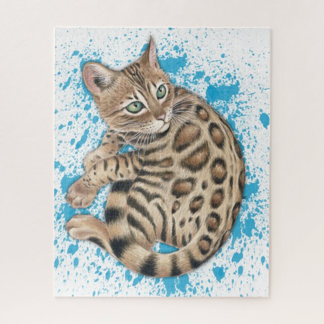 Bengal Kitten Blue Splash watercolor Jigsaw Puzzle (Vertical)