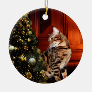 Bengal Kitty Christmas Ceramic Tree Decoration