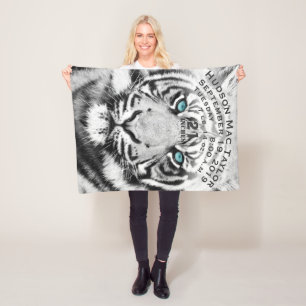 Bengal Tiger Baby birth Record Birth Stat Keepsake Fleece Blanket