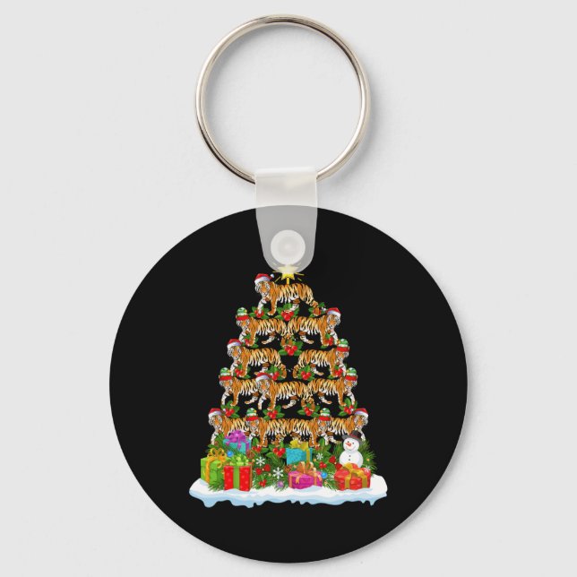 Bengal Tiger Christmas Tree Lighting Santa Bengal  Key Ring (Front)
