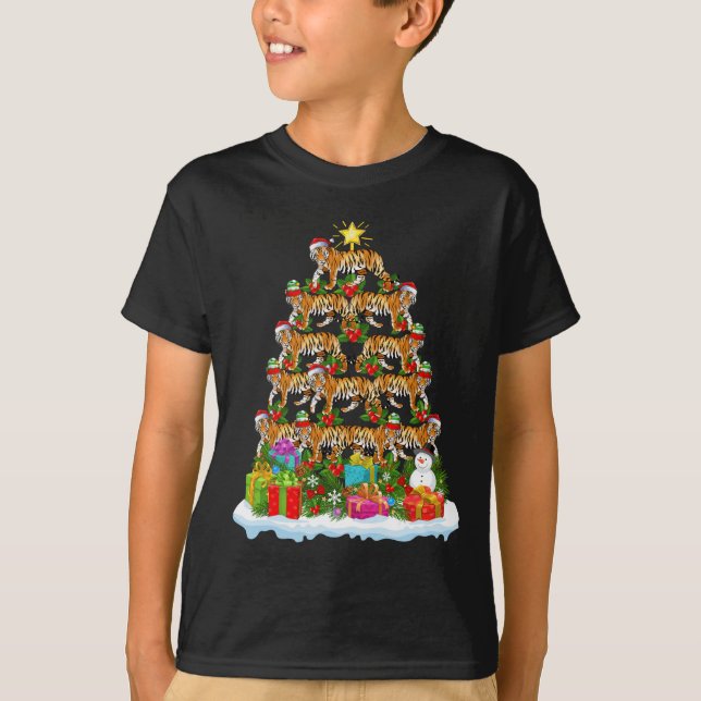 Bengal Tiger Christmas Tree Lighting Santa Bengal  T-Shirt (Front)