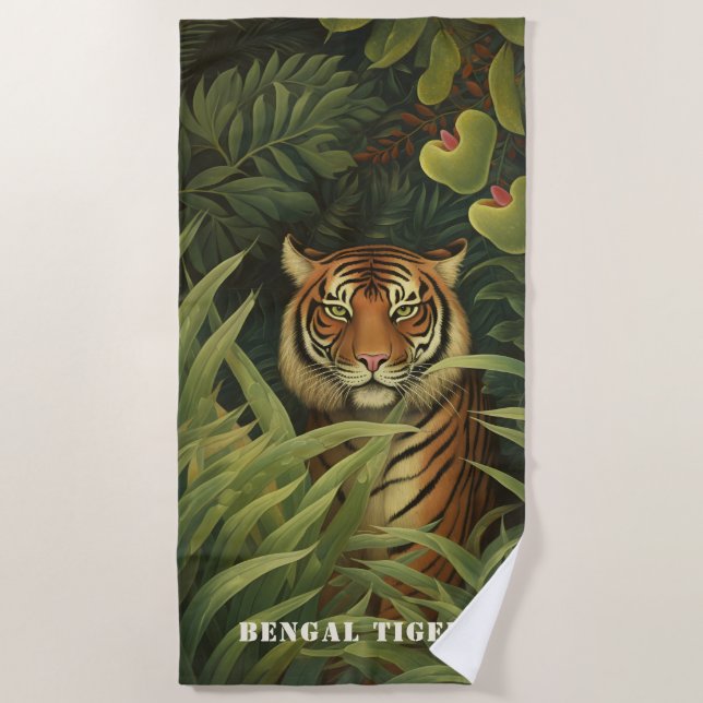 Bengal Tiger Digital Art Beach Towel (Front)