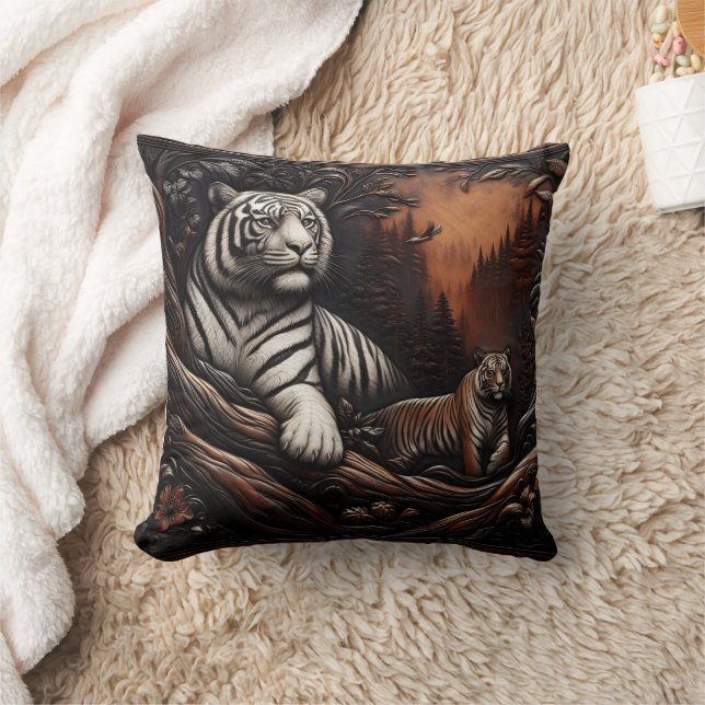 Bengal Tiger Family Among Forest Foliage Cushion (Blanket)