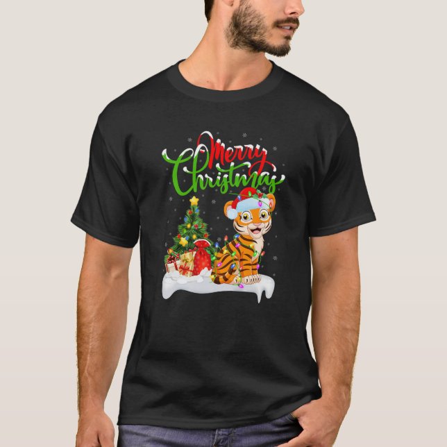 Bengal Tiger Lover Xmas Lighting Bengal Tiger Chri T-Shirt (Front)