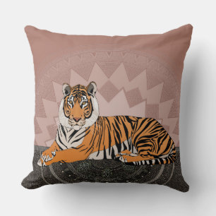 bengal tiger mandala copper rose cushion