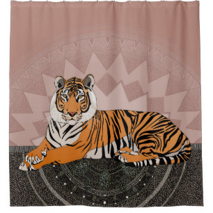 bengal tiger mandala copper rose shower curtain