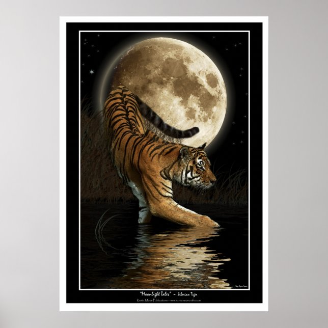 Bengal Tiger & Moon Wildlife Art Poster (Front)