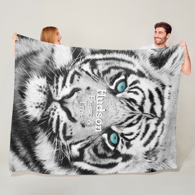Bengal Tiger Personalised White Tiger Fleece Blanket (In Situ)