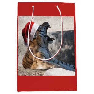 Bengal Tiger Santa Claus Medium Gift Bag