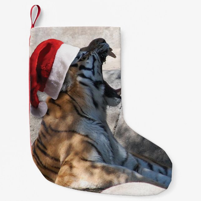 Bengal Tiger Santa Claus Small Christmas Stocking (Front)