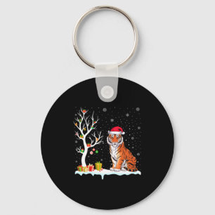 Bengal Tiger Santa Hat Festive Tree Light Christma Key Ring
