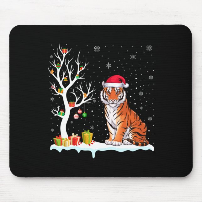 Bengal Tiger Santa Hat Festive Tree Light Christma Mouse Pad (Front)