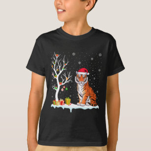 Bengal Tiger Santa Hat Festive Tree Light Christma T-Shirt