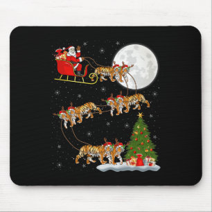 Bengal Tiger Santa Sleigh Flying Funny Magical Chr Mouse Pad