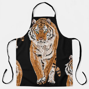 Bengal Tiger Sketch: Vintage Animal Print Apron
