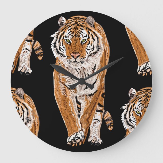 Bengal Tiger Sketch: Vintage Animal Print Large Clock (Front)