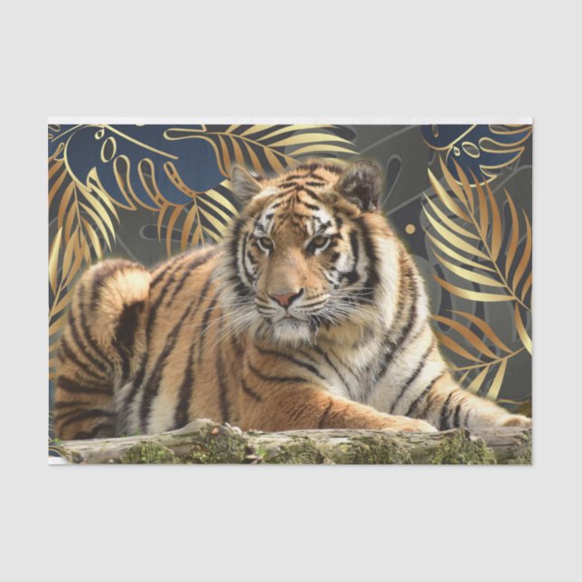 Bengal Tiger Tropical Palm Decoupage Tissue Paper (Front)