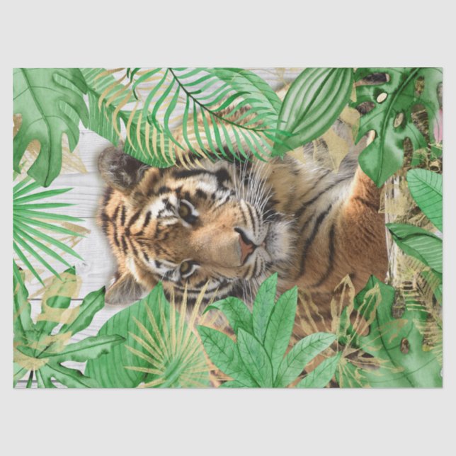 Bengal Tiger Tropical Palm Decoupage Tissue Paper (Front)