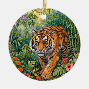 Bengal Tiger Vibrant Bamboo Jungle Ceramic Tree Decoration
