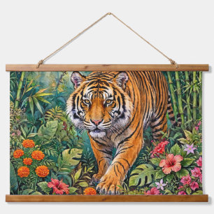 Bengal Tiger Vibrant Bamboo Jungle Hanging Tapestry