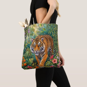 Bengal Tiger Vibrant Bamboo Jungle Tote Bag