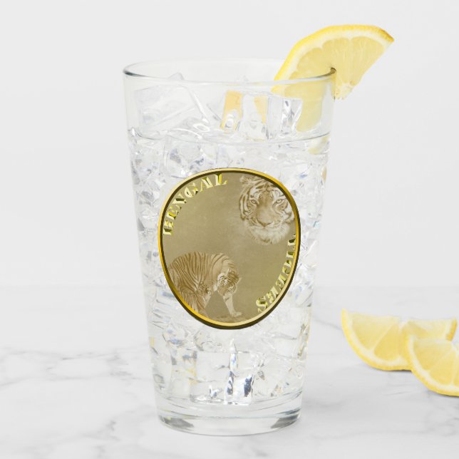 Bengal Tigers Gold Coin, Glass Tumbler (Back Ice)