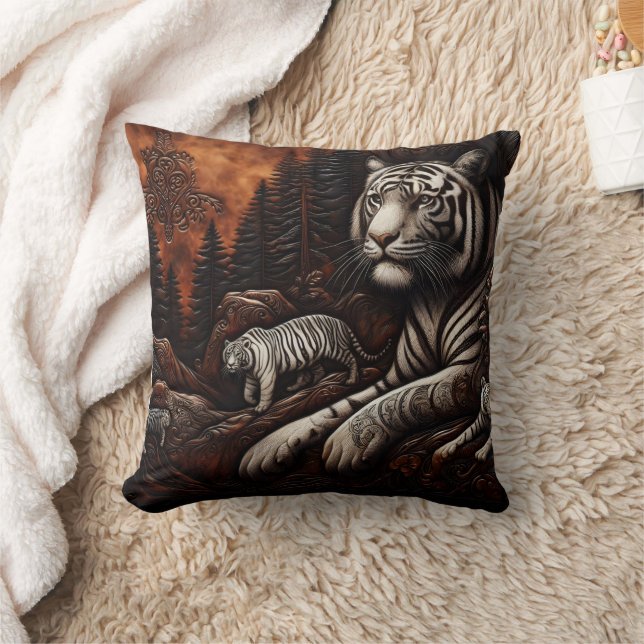 Bengal Tigers in a Dense Forest at Dusk Cushion (Blanket)