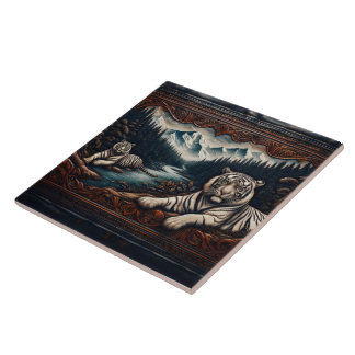 Bengal Tigers in Serene Mountains Tile