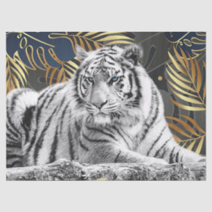 Bengal White Tiger Tropical Palm Decoupage Tissue Paper