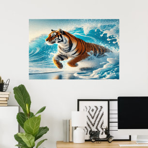 Bengal's Splash: Ocean Power Poster