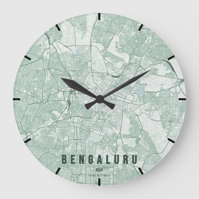 Bengaluru India City Map Minimal Design Large Clock (Front)