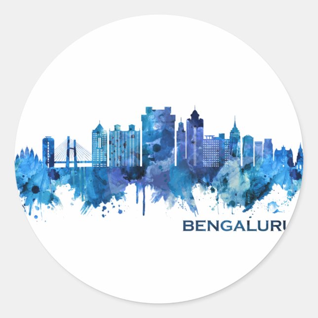 Bengaluru Karnataka Skyline Blue Classic Round Sticker (Front)