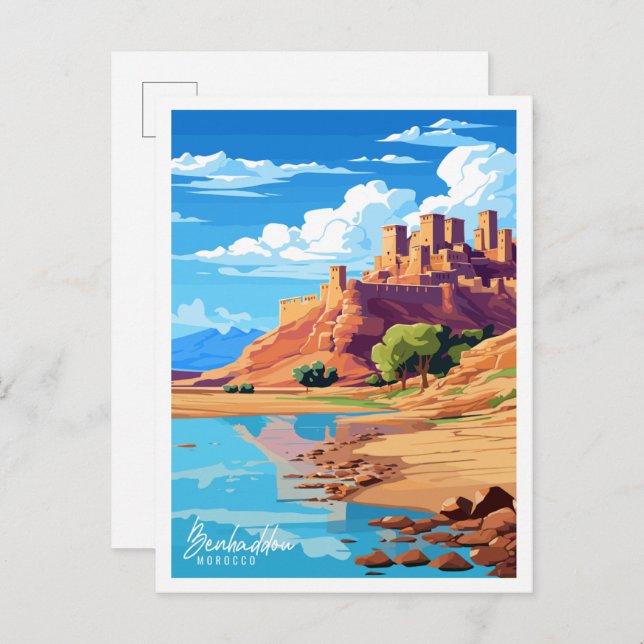 Benhaddau Morocco vintage travel illustration Postcard (Front/Back)