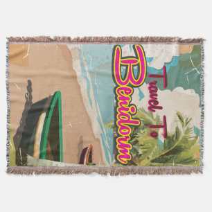 Benidorm,Spain Vintage vacation Poster Throw Blanket