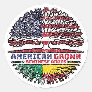 Benin Beninese American USA Tree Roots Flag Classic Round Sticker