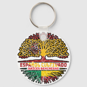 Benin Beninese Spanish Spain Tree Roots Flag Key Ring