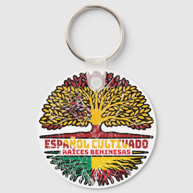 Benin Beninese Spanish Spain Tree Roots Flag Key Ring (Front)