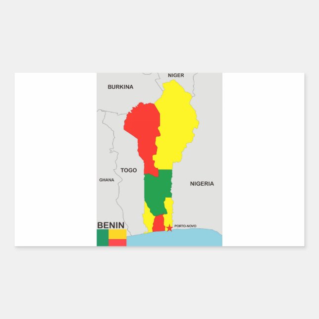 benin country map flag rectangular sticker (Front)