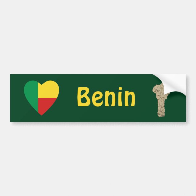 Benin Flag Heart + Map Bumper Sticker (Front)
