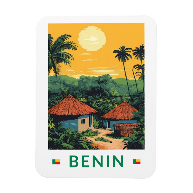 Benin Sunset Illustration Travel Art Vintage Magnet (Vertical)