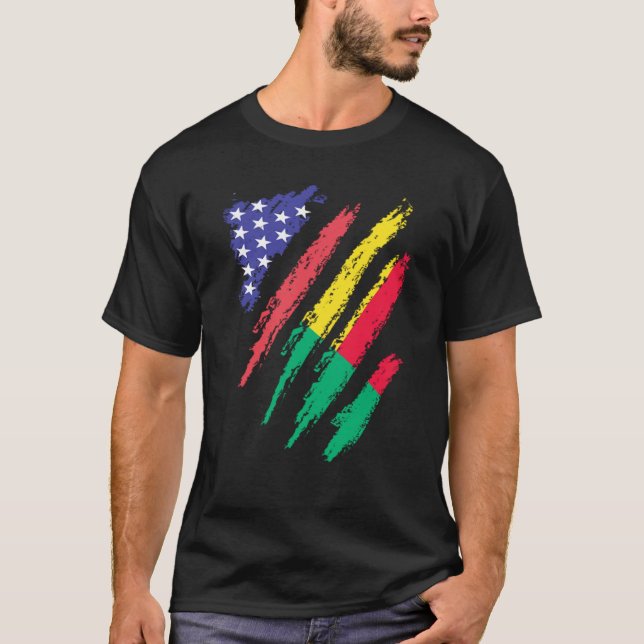 Beninese American Patriot Grown Heart Flag Stripes T-Shirt (Front)