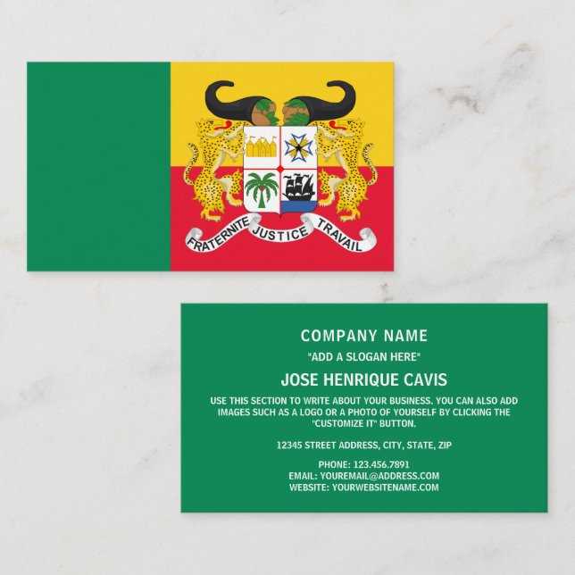 Beninese Flag & Coat of Arms, Flag of Benin Business Card (Front/Back)
