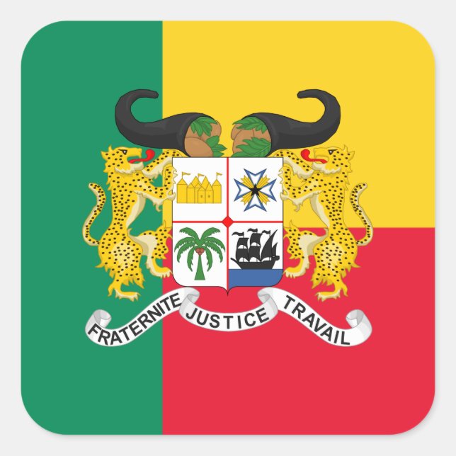 Beninese Flag & Coat of Arms, Flag of Benin Square Sticker (Front)