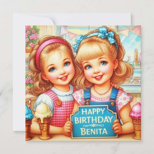 BENITA ~ Birthday Card ~ 2 Sweet Girls ~  (Front)