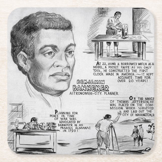 Benjamin Banneker: Black Scientist & Revolutionary Square Paper Coaster (Front)
